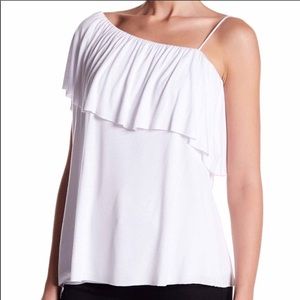 NEW Bailey 44 White One Shoulder Ruffle Top Size M